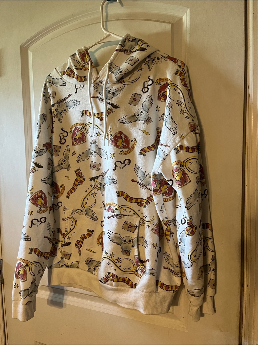 Kids White Pullover Hoodie with Magical Character Pattern